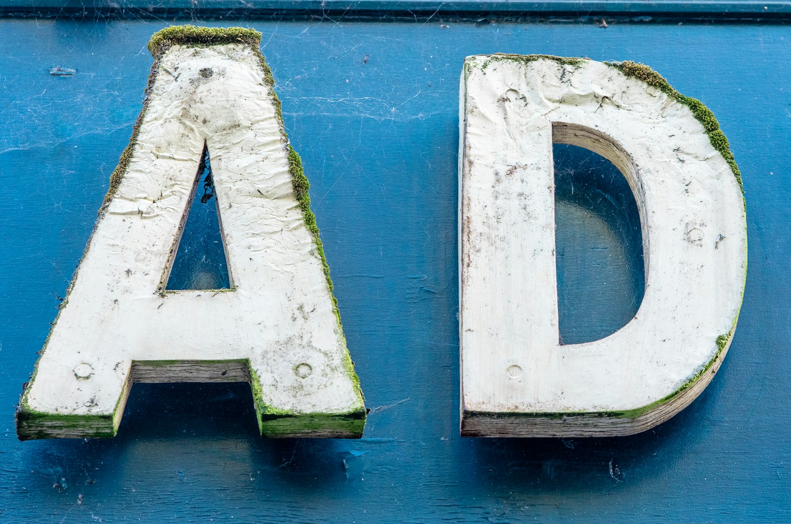 white and blue letter y wall decor